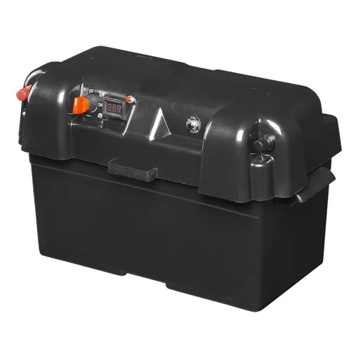 Accubak 35x18x20cm 2x USB - 1x 12V stekkerdoos - Voltmeter