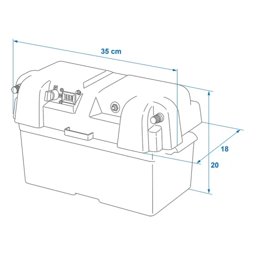 Accubak 35x18x20cm 2x USB - 1x 12V stekkerdoos - Voltmeter