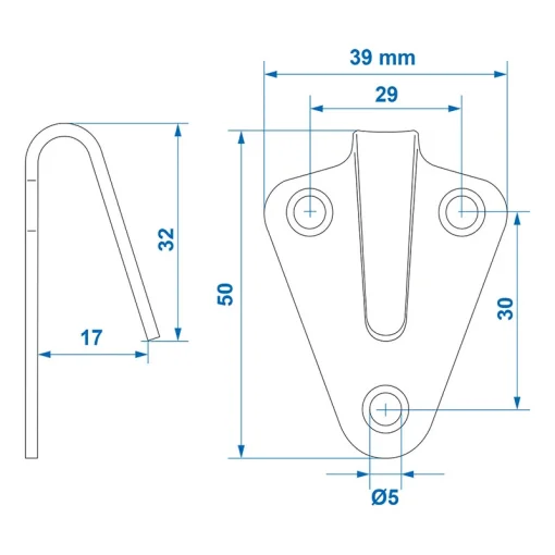 Touwhaak metaal 40x45mm gebogen 10 stuks