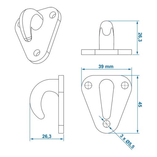 Touwhaak kunststof 45x39mm 10 stuks